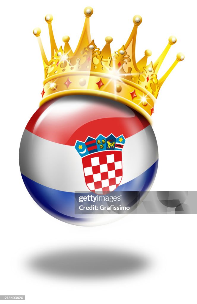 Botón de Croacia con la bandera croata y corona ganador aislado en blanco