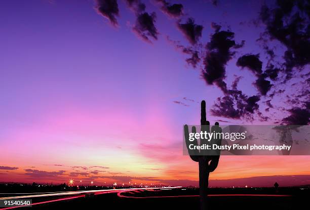 a sherbert ice-cream sky for commuters - phoenix arizona cactus stock pictures, royalty-free photos & images