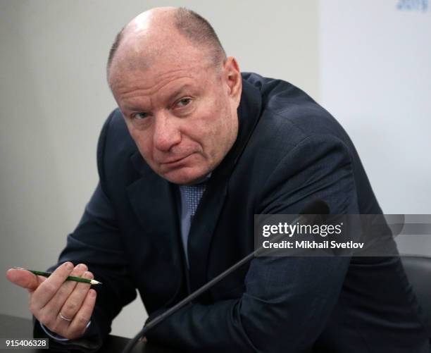 Russian billionaire and businessman, Nornikel's owner Vladimir Potanin attends a meeting with officials on preparations for the 29th Winter...