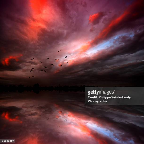 sky and sunset with reflection  - sainte-laudy photos et images de collection