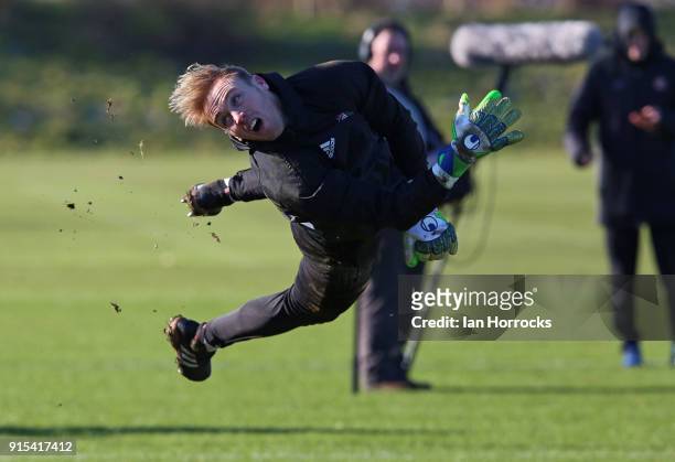 Keeper Jason Steele during a training session at The Academy of Light on February 7, 2018 in Sunderland, England.