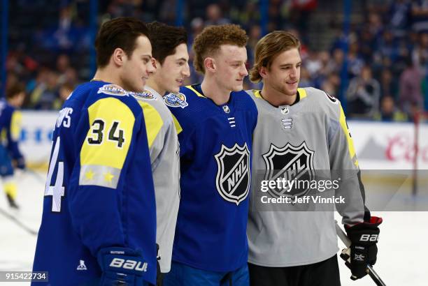 Auston Matthews of the Toronto Maple Leafs, Zach Werenski of the Columbus Blue Jackets, Jack Eichel of the Buffalo Sabres and Noah Hanifin of the...