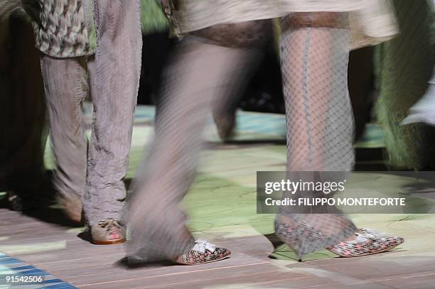 Models display creations of Roberto Cavalli Spring/Summer 2010 ready-to-wear fashion show takes place on September 26, 2009 during the Women's...