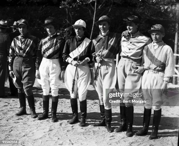 Portrait of American socialites and horsewomen, from left, Dorothy Davis Balding , Betty West , Polly Potter , Mary Altemus Whitney , Gladys Hopkins...