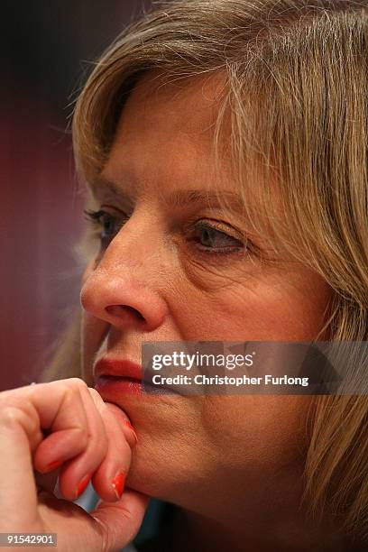 Shadow Secretary of State for Work and Pensions, Theresa May addresses the Conservative Party Conference on October 7, 2009 in Manchester, England....