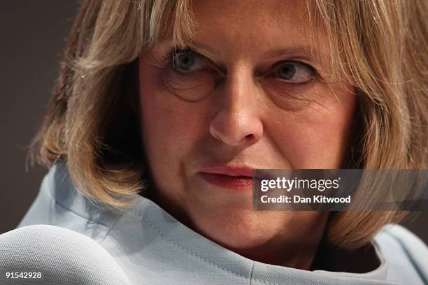 Shadow Secretary of State for Work and Pensions, Theresa May addresses the Conservative Party Conference on October 7, 2009 in Manchester, England....