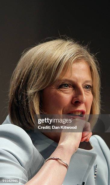 Shadow Secretary of State for Work and Pensions, Theresa May addresses the Conservative Party Conference on October 7, 2009 in Manchester, England....