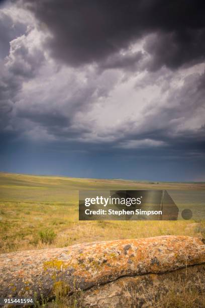 dark approaching thunderstorm, wide open land - montana ranch stock pictures, royalty-free photos & images