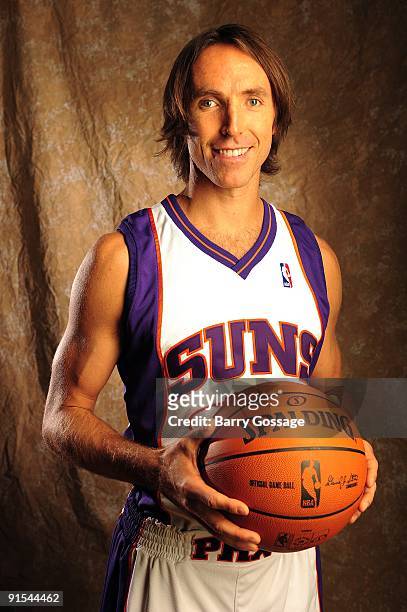 Steve Nash of the Phoenix Suns poses for a portrait during 2009 NBA Media Day on September 28, 2009 at US Airways Center in Phoenix, Arizona. NOTE TO...