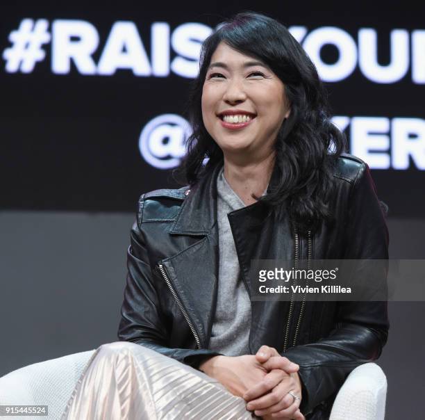 Co-Founding Partner, Floodgate, Ann Miura-Ko speaks onstage during The 2018 MAKERS Conference at NeueHouse Hollywood on February 6, 2018 in Los...
