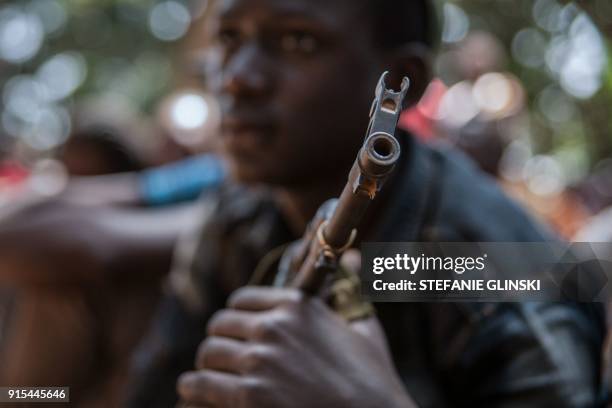 Newly released child soldier attends a release ceremony in Yambio, South Sudan, on February 7, 2018. More than 300 child soldiers, including 87...