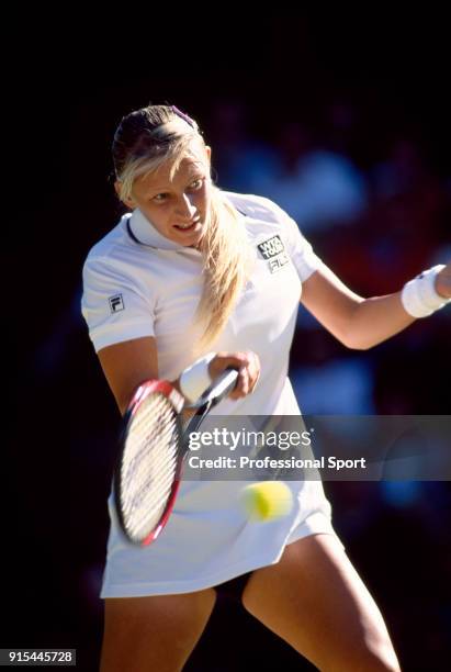 Mirjana Lucic of Croatia in action during the Wimbledon Lawn Tennis Championships at the All England Lawn Tennis and Croquet Club, circa June, 1999...