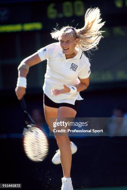 Mirjana Lucic of Croatia in action during the Wimbledon Lawn Tennis Championships at the All England Lawn Tennis and Croquet Club, circa June, 1999...