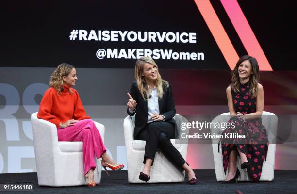 Nicole Richie, Co-Presidents of Baby2Baby Kelly Sawyer Patricof Norah Weinstein attend The 2018 MAKERS Conference at NeueHouse Hollywood on February...