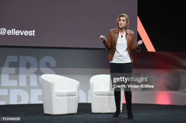 Co-Founder of Ellevest Sallie Krawcheck speaks onstage during The 2018 MAKERS Conference at NeueHouse Hollywood on February 7, 2018 in Los Angeles,...