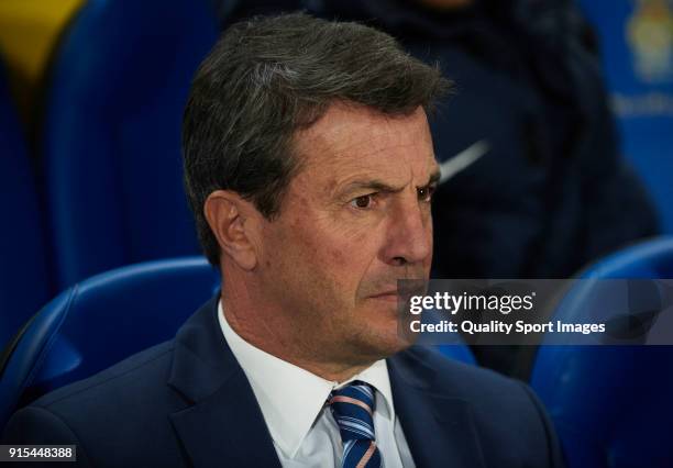 Head Coach of Malaga CF Jose Gonzalez looks on prior to the La Liga match between Las Palmas and Malaga at Estadio Gran Canaria on February 5, 2018...