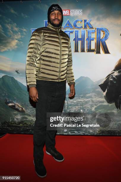 Boris Diaw attends the "Black Panther" Paris Special Screening at Le Grand Rex on February 7, 2018 in Paris, France.