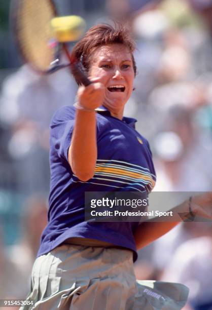 Iva Majoli of Croatia in action during the French Open Tennis Championships at the Stade Roland Garros circa June 1998 in Paris, France.