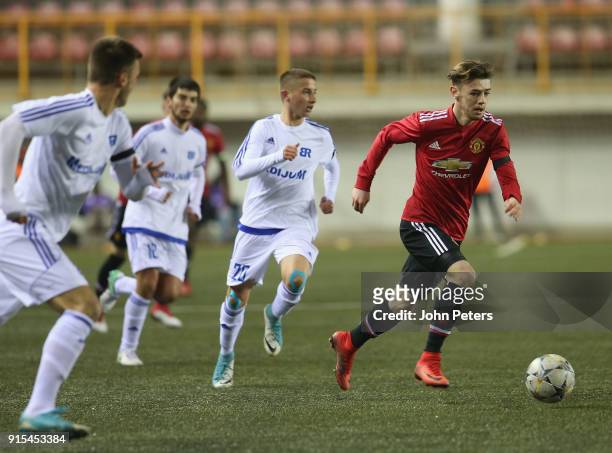 Indy Boonen of Manchester United U19s in action during the UEFA Youth League match between FK Brodarac U19s and Manchester United U19s at Vozdovac...