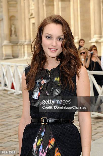 Leighton Meester arrives for the Louis Vuitton Pret a Porter show as part of the Paris Womenswear Fashion Week Spring/Summer 2010 at Cour Carree du...