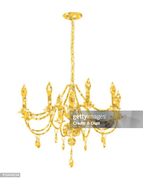 illustrazioni stock, clip art, cartoni animati e icone di tendenza di lampadario d'oro scintillante - chandeliers