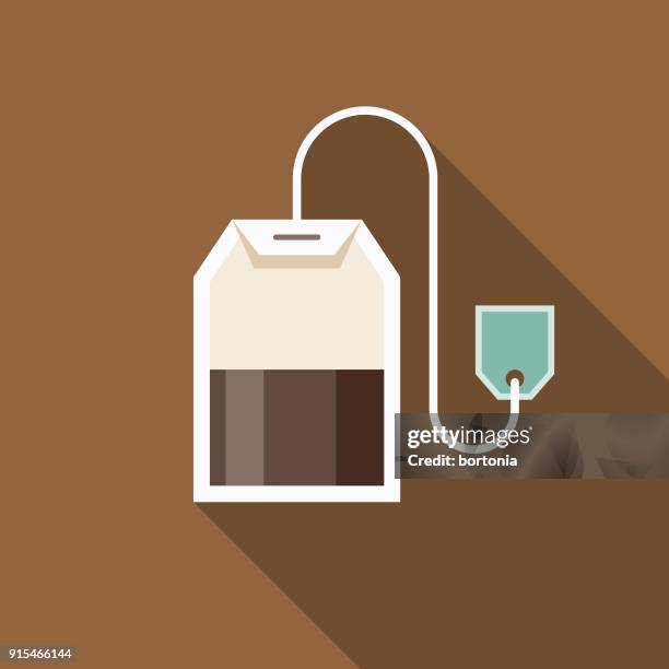 teebeutel flaches design kaffee & tee-symbol - teebeutel stock-grafiken, -clipart, -cartoons und -symbole