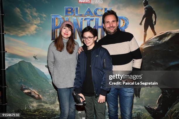 Delphine McCarty and Christophe Michalak attends the "Black Panther" Paris Special Screening at Le Grand Rex on February 7, 2018 in Paris, France.