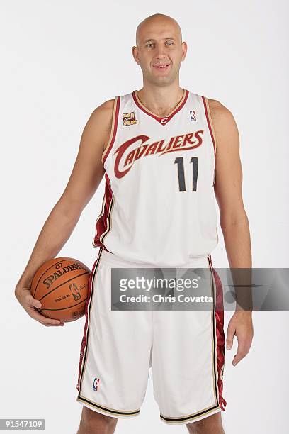 Zydrunas Ilgauskas of the Cleveland Cavaliers poses for a portrait during 2009 NBA Media Day on October 3, 2009 at the Cleveland Clinic Courts in...