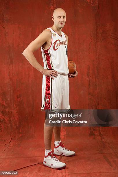 Zydrunas Ilgauskas of the Cleveland Cavaliers poses for a portrait during 2009 NBA Media Day on October 3, 2009 at the Cleveland Clinic Courts in...