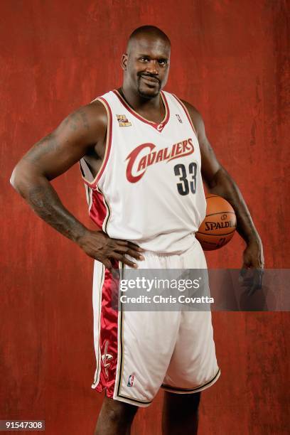 Shaquille O'Neal of the Cleveland Cavaliers poses for a portrait during 2009 NBA Media Day on October 3, 2009 at the Cleveland Clinic Courts in...