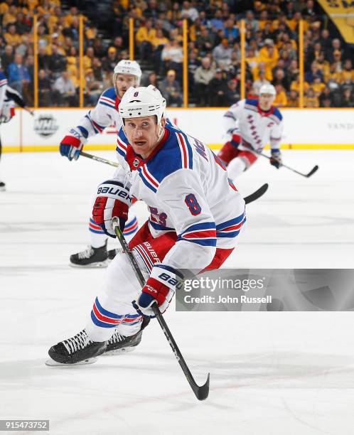 Cody McLeod of the New York Rangers skates against the Nashville Predators during an NHL game at Bridgestone Arena on February 3, 2018 in Nashville,...