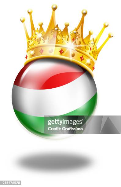 stockillustraties, clipart, cartoons en iconen met hongarije knop met de hongaarse vlag en winnaar kroon geïsoleerd op wit - hungary sports
