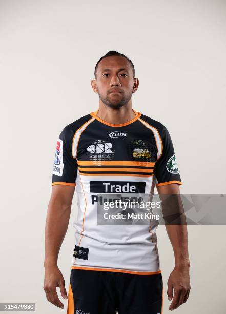 Christian Lealiifano poses during a Brumbies Super Rugby headshots session at Brumbies HQ on January 31, 2018 in Canberra, Australia.