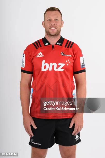 Wyatt Crockett poses during the Crusaders Super Rugby headshots session on February 1, 2018 in Christchurch, New Zealand.