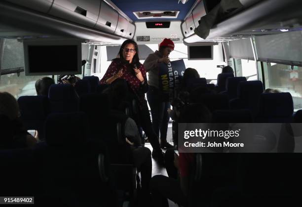 Immigration activist Anu Joshi gives instructions to fellow activists and "Dreamers" upon arrival from New York City to a protest in Washington D.C....
