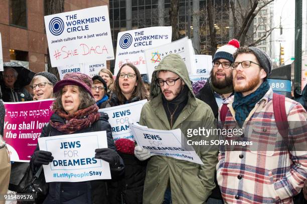 Protesters seen at the Pro Dreamer demonstration in New York. The demonstration was sponsored by Bend the Arc Jewish Action, Religious Action Center...