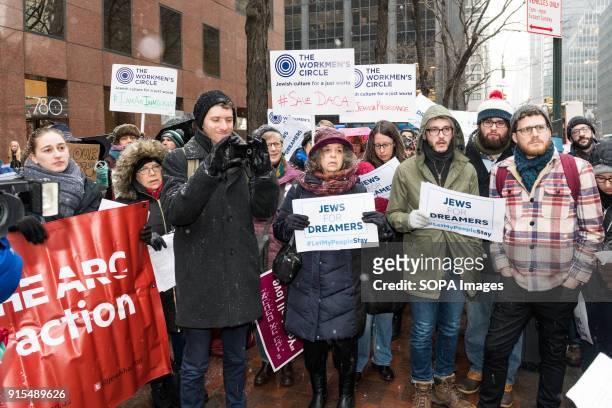 Protesters seen at the Pro Dreamer demonstration in New York. The demonstration was sponsored by Bend the Arc Jewish Action, Religious Action Center...