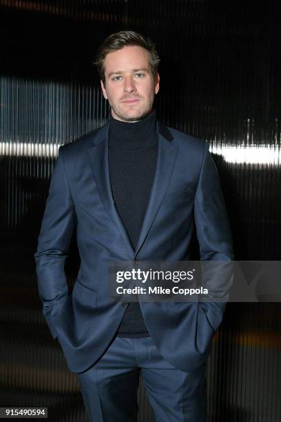 Actor Armie Hammer poses for a photo at BOSS Menswear - Front Row at New York Fashion Week Mens' on February 7, 2018 in New York City.