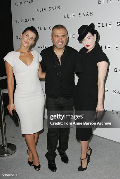 Nelly Furtado, Elie Saab and Dita Von Teese backstage at the Elie Saab Pret a Porter show as part of the Paris Womenswear Fashion Week Spring/Summer...