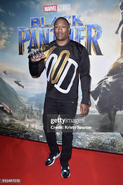 Mokobe attends the "Black Panther" Paris Special Screening at Le Grand Rex on February 7, 2018 in Paris, France.