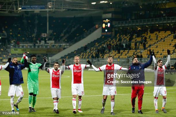 Hakim Ziyech of Ajax, Andre Onana of Ajax, Amin Younes of Ajax, Siem de Jong of Ajax, Klaas Jan Huntelaar of Ajax, Kostas Lamprou of Ajax, Nicolas...