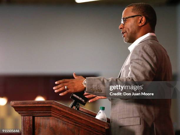 Head Coach Willie Taggart of the Florida State Seminoles talks with the media during his National Signing Day Press Conference at the Dunlap...