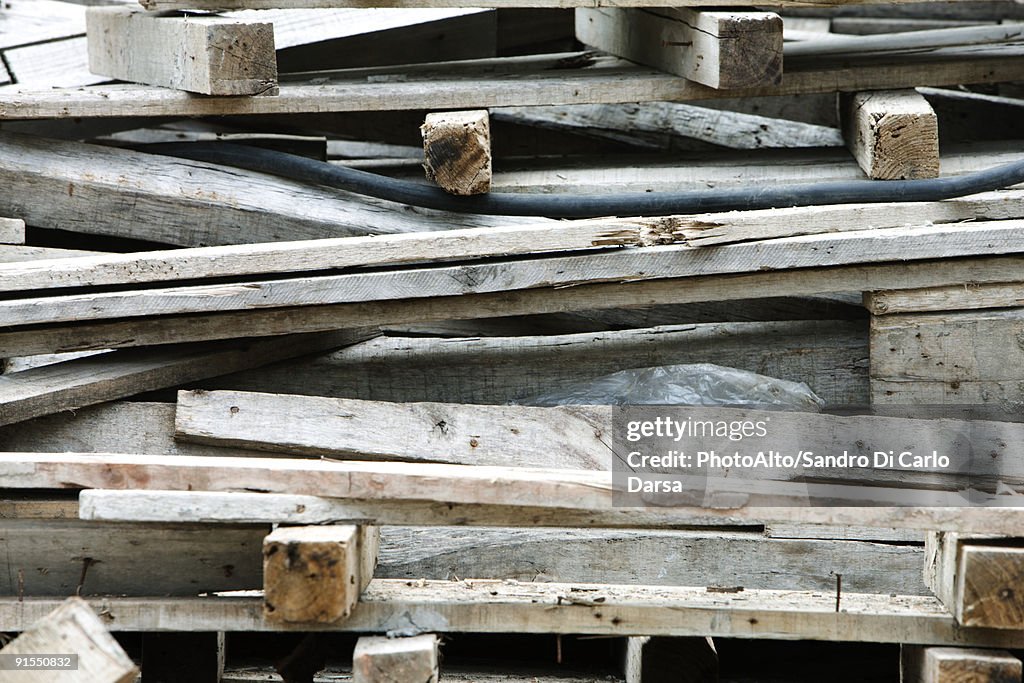 Pile of wooden posts, boards