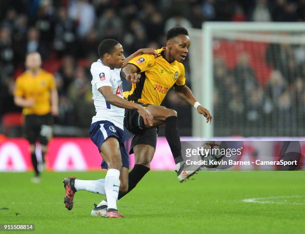 Newport County's Shawn McCoulsky under pressure from Tottenham Hotspur's Kyle Walker-Peters during the The Emirates FA Cup Fourth Round Replay match...