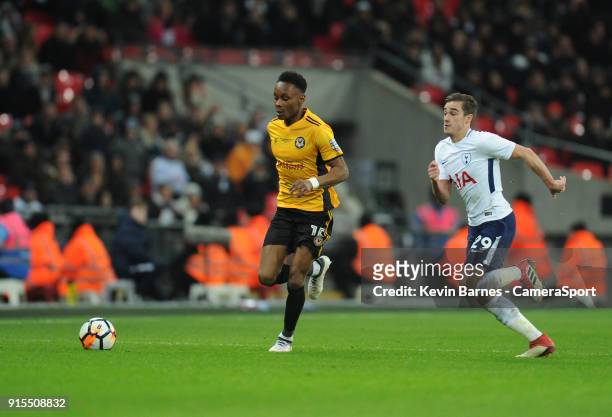 Newport County's Shawn McCoulsky under pressure from Tottenham Hotspur's Harry Winks during the The Emirates FA Cup Fourth Round Replay match between...