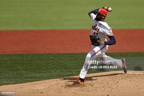 Pitcher Daryl Thompson of Venezuela's Caribes de Anzoategui throws against the Criollos de Caguas of Puerto Rico during the Caribbean Baseball Series...
