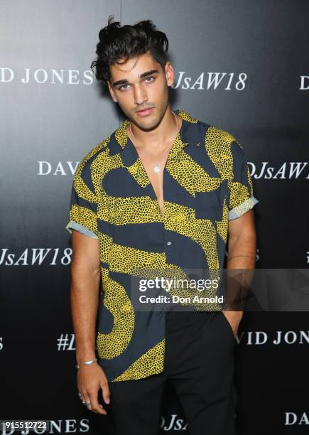 Josh Hughston arrives ahead of the David Jones Autumn Winter 2018 Collections Launch at Australian Technology Park on February 7, 2018 in Sydney,...