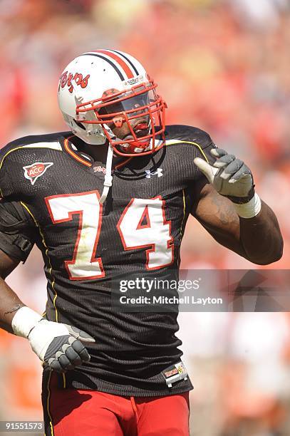 Bruce Campbell of the Maryland Terrapins looks on during a college football game against the Clemson Tigers on October 3, 2009 at Capital One at Byrd...