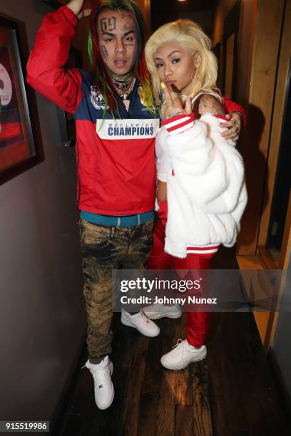 Tekashi 69 and Cuban Doll attend a Studio Session at Quad Studios on February 6, 2018 in New York City.