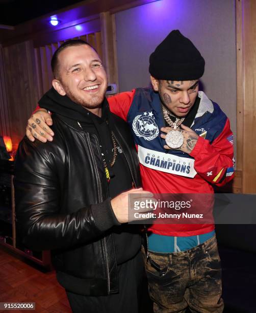 Pasha PG and Tekashi 69 attend a Studio Session at Quad Studios on February 6, 2018 in New York City.